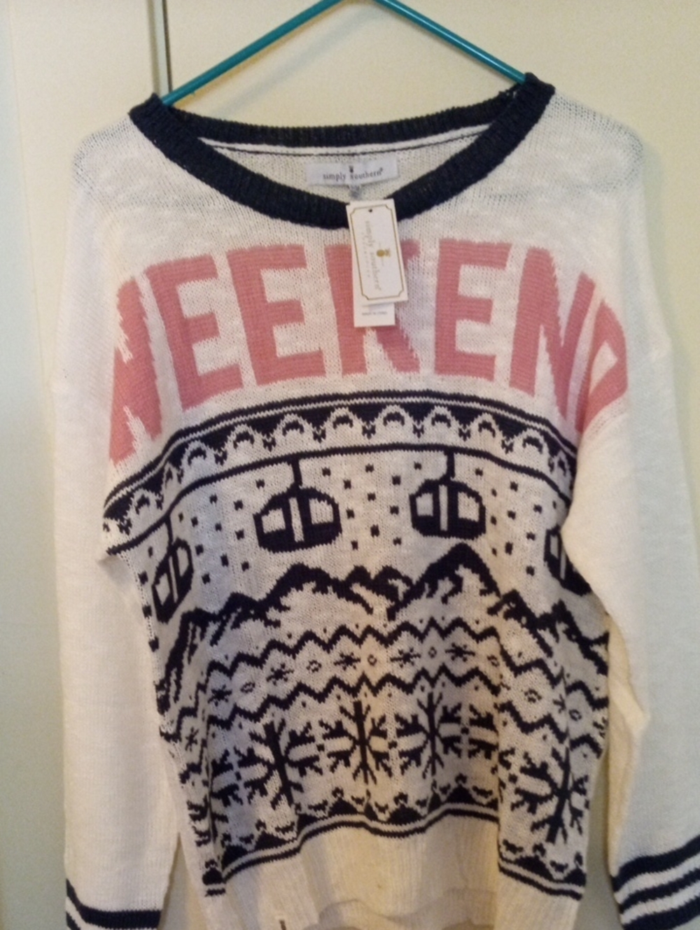 Brand New SIMPLY SOUTHERN Sweater With 'WEEKEND' and Fair Isle